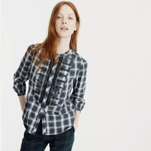 NWT J. Crew Embellished Button-Up Shirt in Forest Tartan